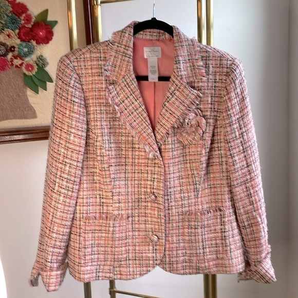 Emma James Pink, White and Black Iconic Parisian Style Plaid Tweed Blazer - Picture 1 of 14